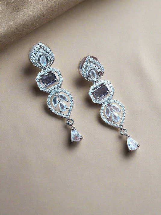 Purple Stone with American Diamond Drop Earring – product image | Garimas