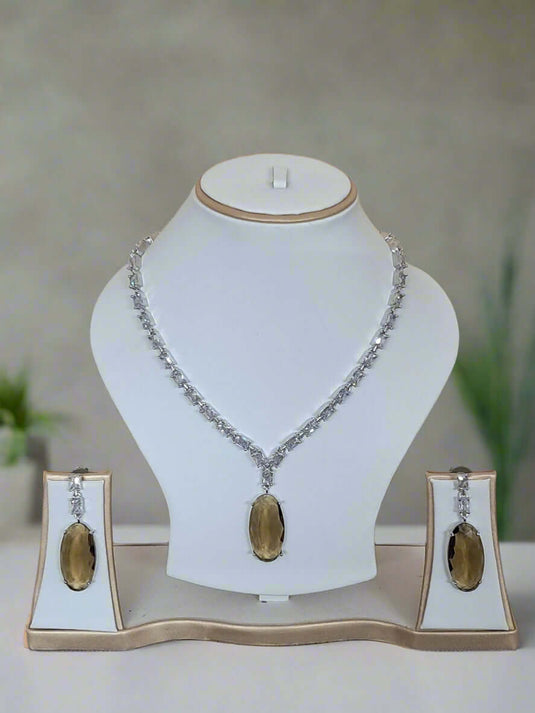 Silver Plated Aqua yellow Stone American Diamond Necklace Sets – product image | Garimas