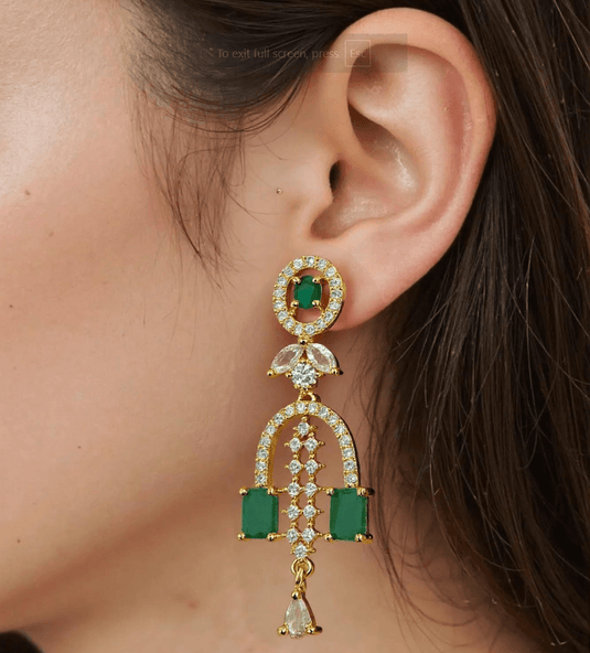 Gold Plated Green Stone with American Diamond Earring – product image | Garimas