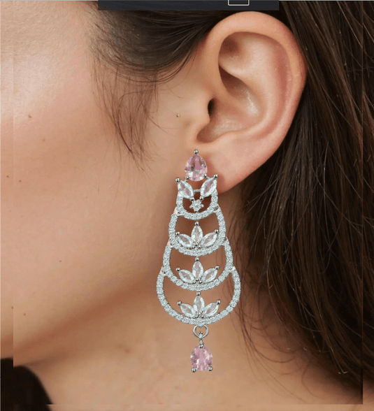 Aqua Pink Stone with American Diamond Earring – product image | Garimas