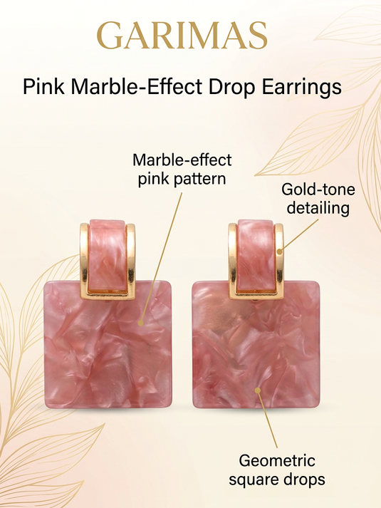 Pink Marble-Effect Square Drop Earrings
