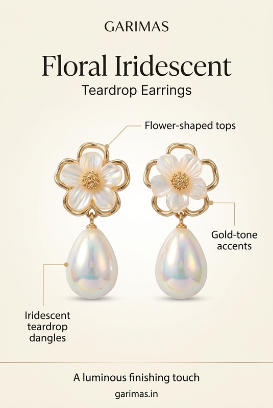 GARIMAS Floral Iridescent Teardrop Earrings infographic