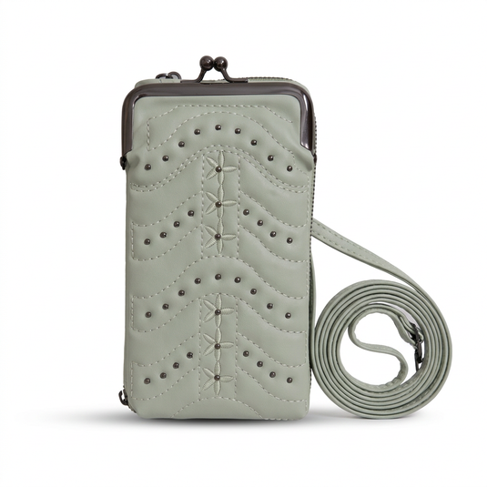 GARIMAS Sage Green Crossbody Faux Leather Sling Bag with Kiss-Lock Mobile Pouch