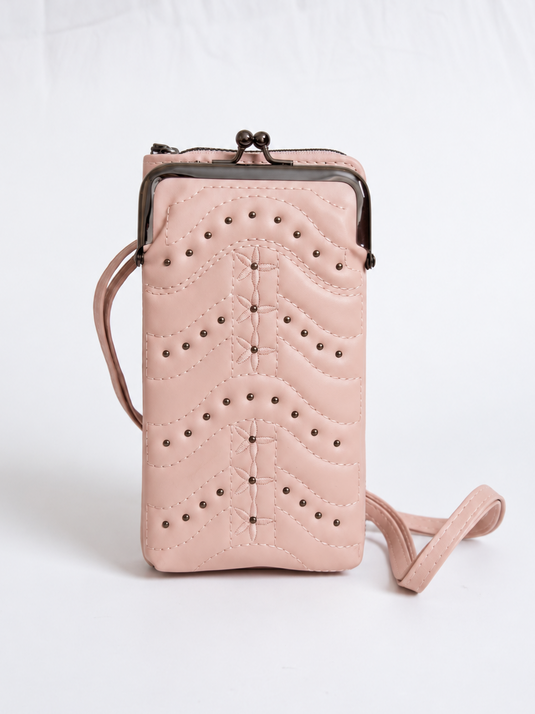 GARIMAS Light Pink Crossbody Faux Leather Sling Bag with Kiss-Lock Mobile Pouch