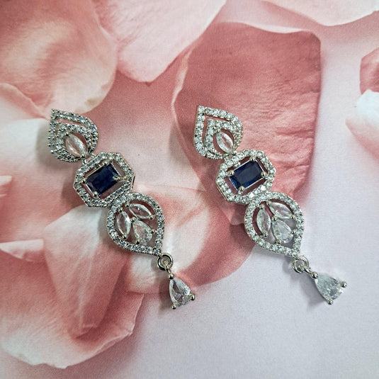Blue Stone with American Diamond Drop Earring - Garimas