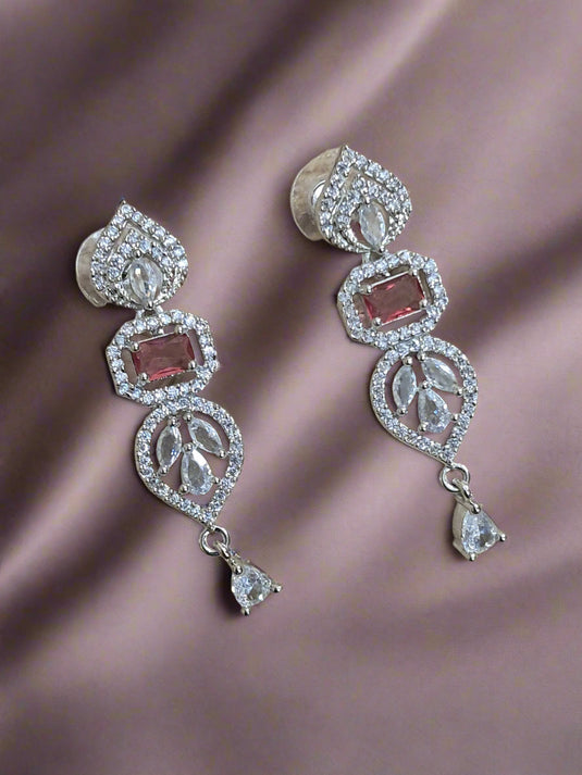 Pink Stone with American Diamond Drop Earring