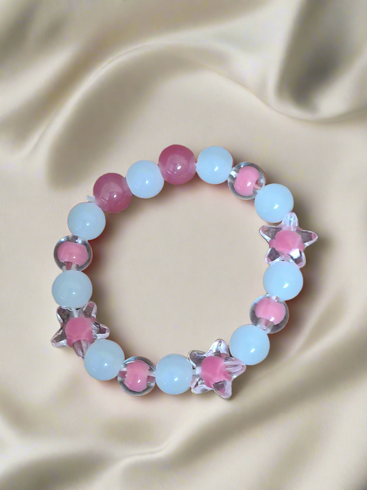 White Pink Glass Beads Necklace and Bracelet Set for Girls