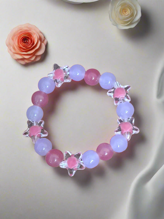 Purple and Pink Glass Beads Necklace and Bracelet Set for Girls