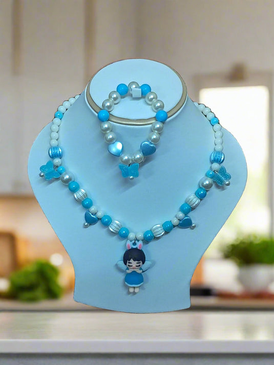 Blue Beads Necklace and Bracelet Set for Girls