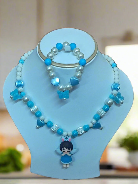 Blue Beads Necklace and Bracelet Set for Girls