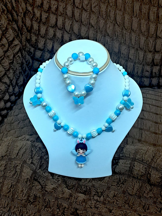 Blue Beads Necklace and Bracelet Set for Girls