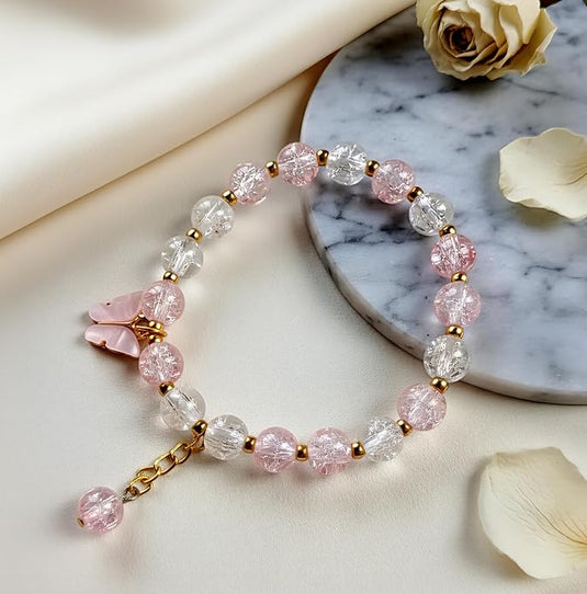 Sparkle Glass Beads Tassel Bracelet With Cute Enamel Butterfly Charm | Garimas