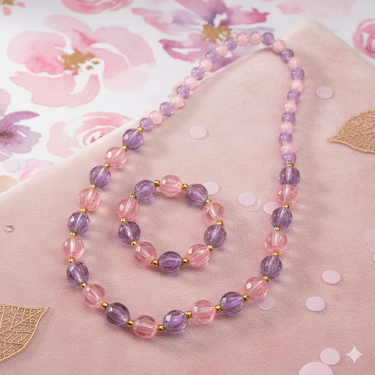 Purple Pink Acrylic Beads Necklace and Bracelet Set for Baby Girls | GARIMAS