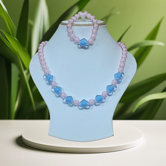 Pink and Blue Beads Necklace and Bracelet Set for Girls