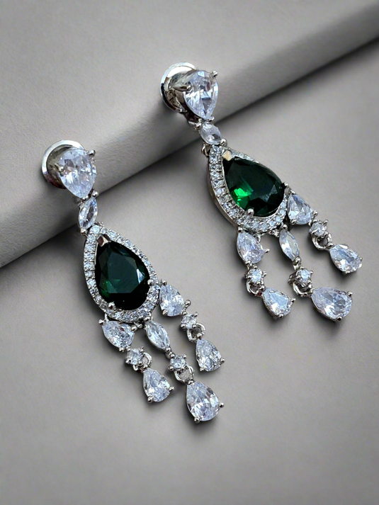 Green Stone with American Diamond Earring