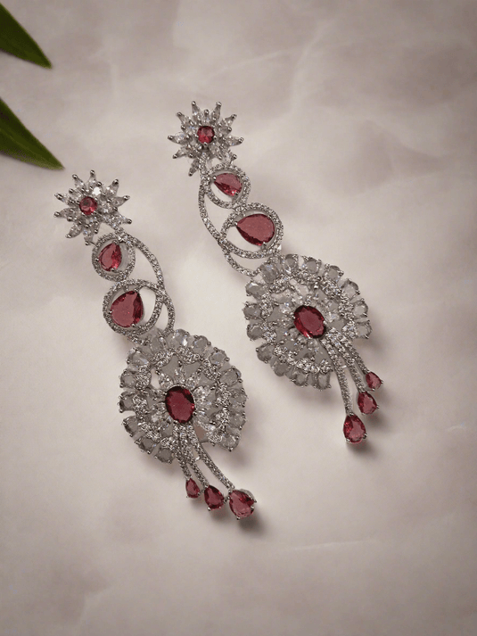 Pink American Diamond Studded  Crystal Brass Drops & Danglers