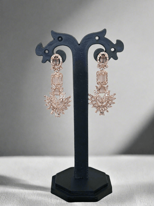 Rose Gold Plated  American Diamond Necklace Sets With Pink Stone