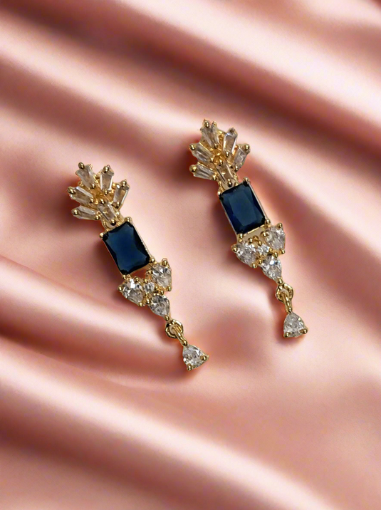 Gold Plated Blue Stone with American Diamond Earring