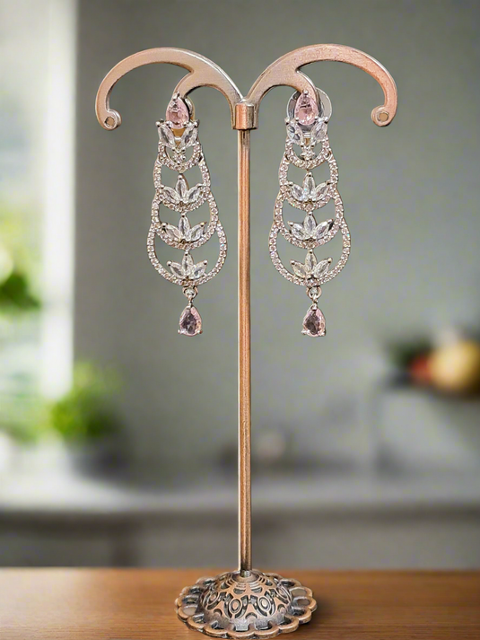 Aqua Pink Stone with American Diamond Earring
