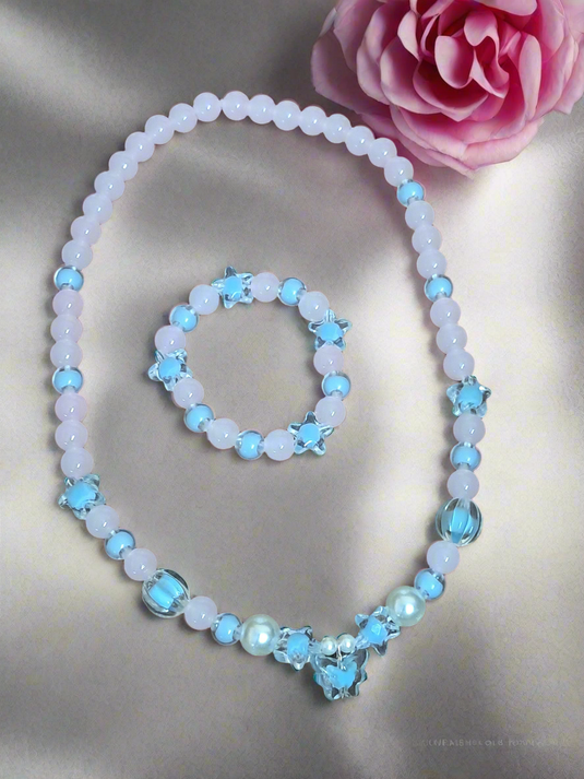 Pink Glass Beads Necklace and Bracelet Set for Girls