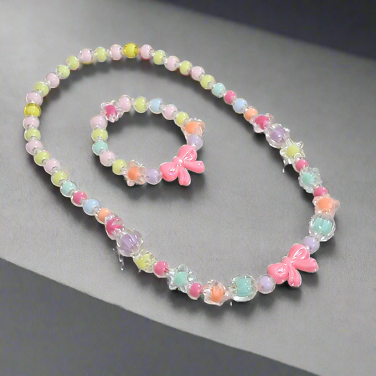 Girls Multicolor beaded Necklace with Bracelet