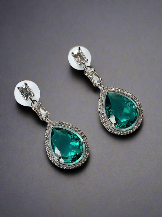 Aqua Green Stone American Diamond Brass Drops