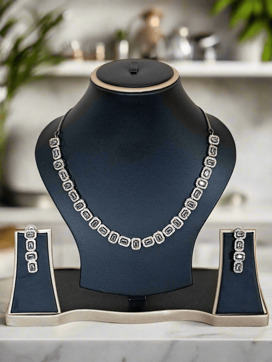 Black Rose Gold Plated  American Diamond Necklace Sets
