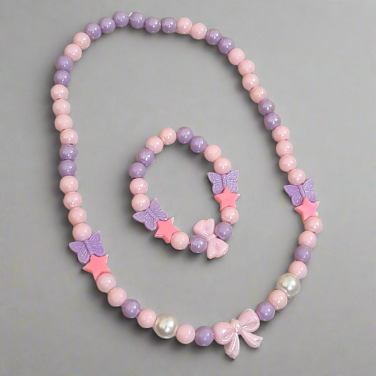 Girls Pink and Purple Necklace and Bracelet Combo