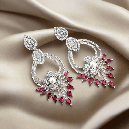 Pink American Diamond Studded Crystal Brass Drops & Danglers - Garimas