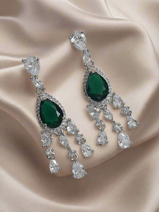 Green Stone with American Diamond Earring