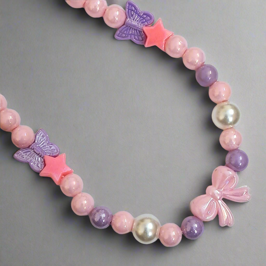 Girls Pink and Purple Necklace and Bracelet Combo