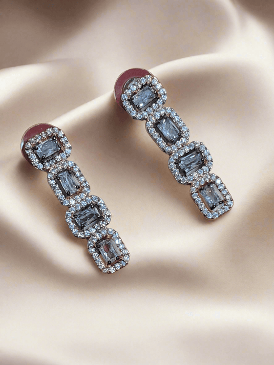 Black Rose Gold Plated American Diamond Necklace Sets With White Stone - Garimas