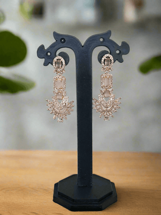 Rose Gold Plated  American Diamond Necklace Sets With Pink Stone