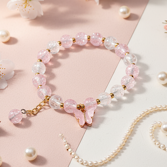 Sparkle Glass Beads Tassel Bracelet With Cute Enamel Butterfly Charm | Garimas