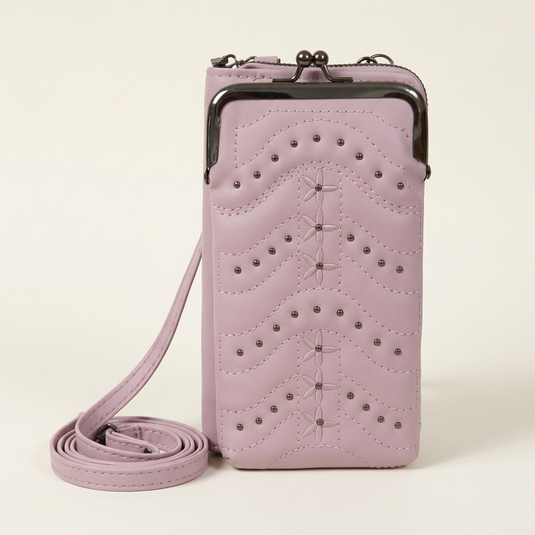 GARIMAS Lavender Crossbody Faux Leather Sling Bag with Kiss-Lock Mobile Pouch