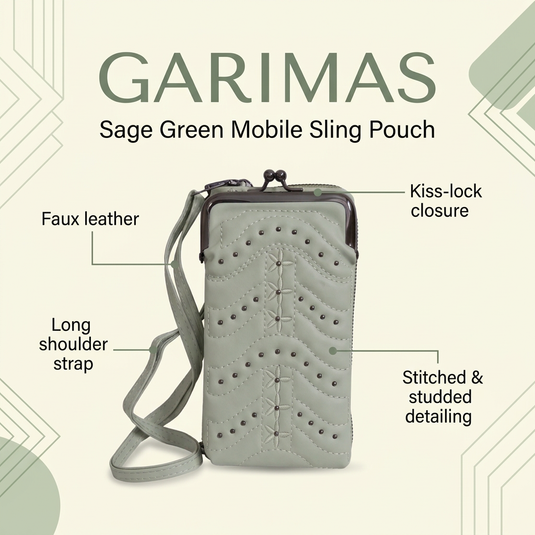 GARIMAS Sage Green Crossbody Faux Leather Sling Bag with Kiss-Lock Mobile Pouch