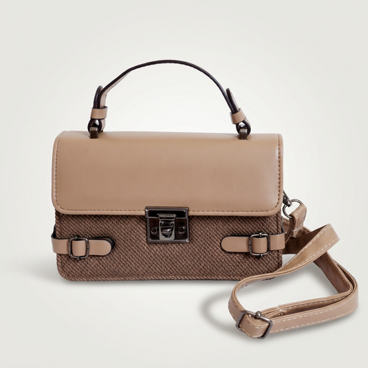 GARIMAS Taupe Brown Faux Leather Handbag for Girls