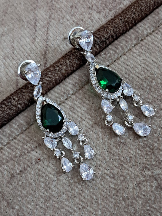 Green Stone with American Diamond Earring