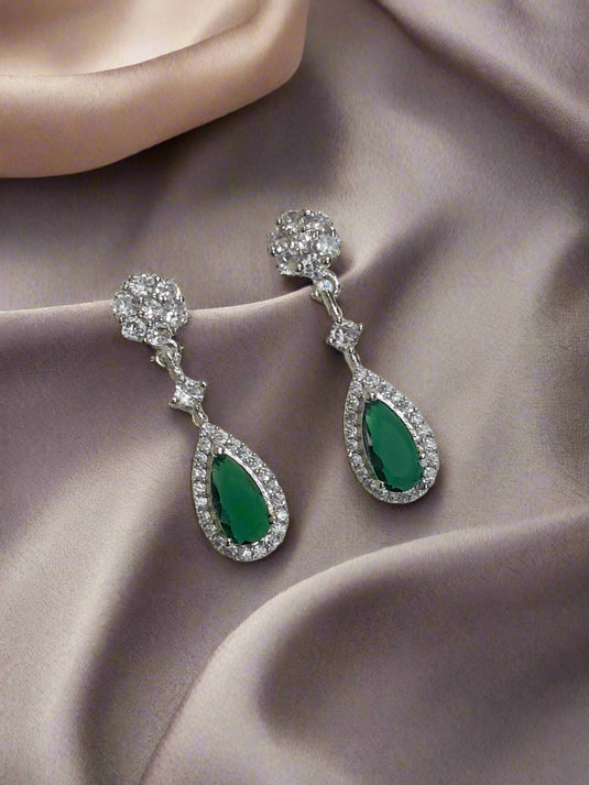 Green Stone with American Diamond Drop Earring