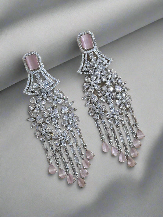 Aqua Pink Stone with American Diamond Earring