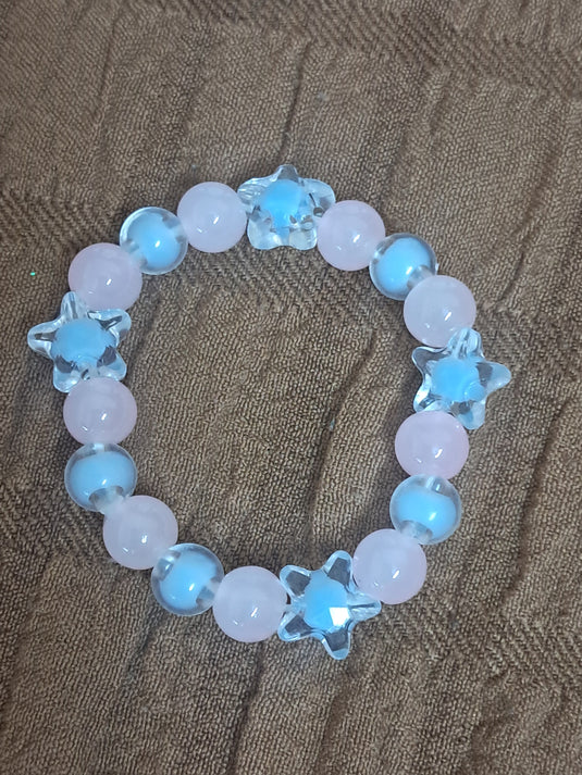 Pink Glass Beads Necklace and Bracelet Set for Girls