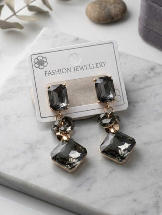 Smoky Black Crystal Gold-Tone Drop Earrings