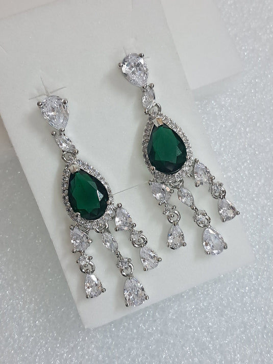 Green Stone with American Diamond Earring