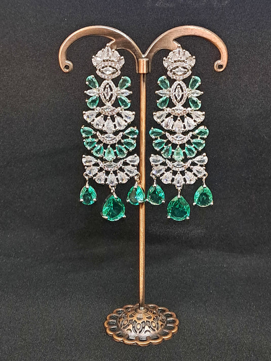 Aqua Green American Diamond Studded Crystal Brass Drops & Danglers