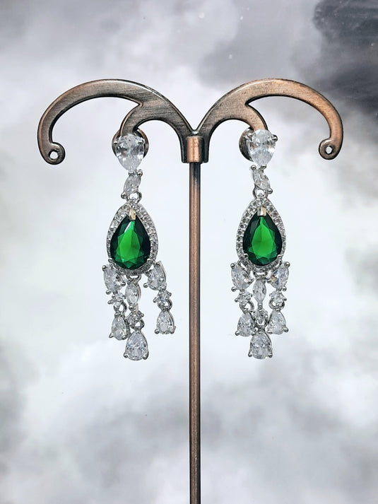 Green Stone with American Diamond Earring