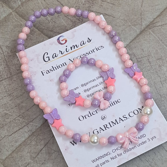 Girls Pink and Purple Necklace and Bracelet Combo