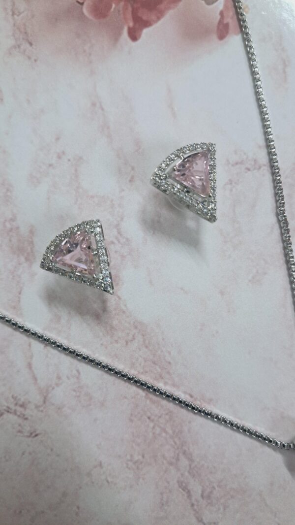 Aqua Pink Pendant Set with Earrings and silver Plated chain - Garimas