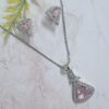 Aqua Pink Pendant Set with Earrings and silver Plated chain - Garimas