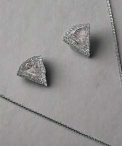 Aqua Pink Pendant Set with Earrings and silver Plated chain - Garimas