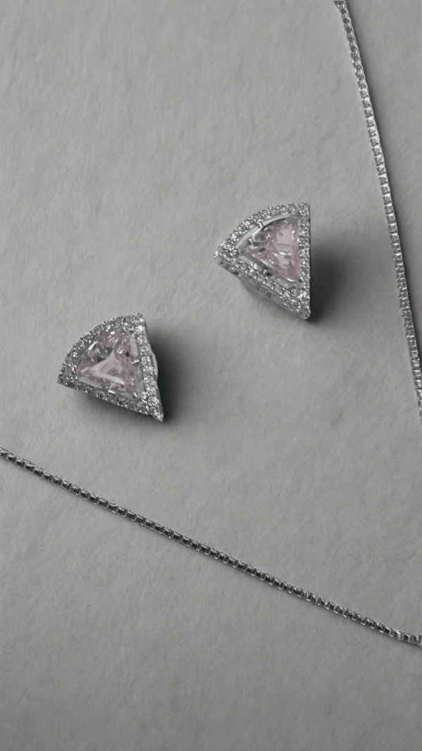 Aqua Pink Pendant Set with Earrings and silver Plated chain - Garimas